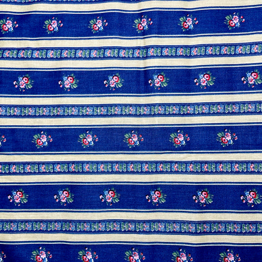 1.5 yds Blue & Tan Floral Stripe