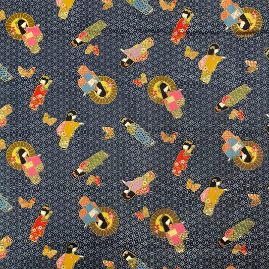 1 1/2 Yds Blue Geometric Geisha