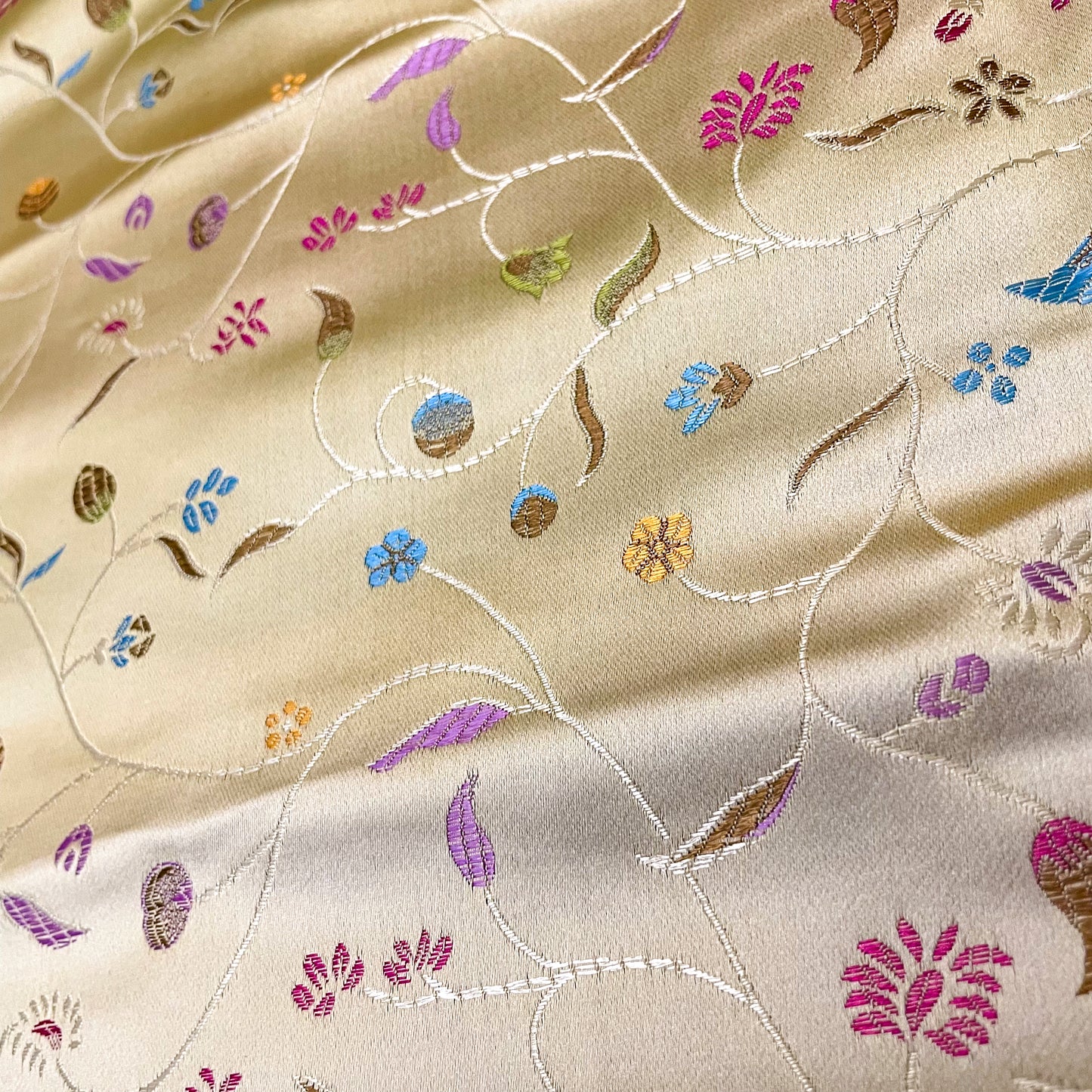 1 Yd Yellow Floral Satin