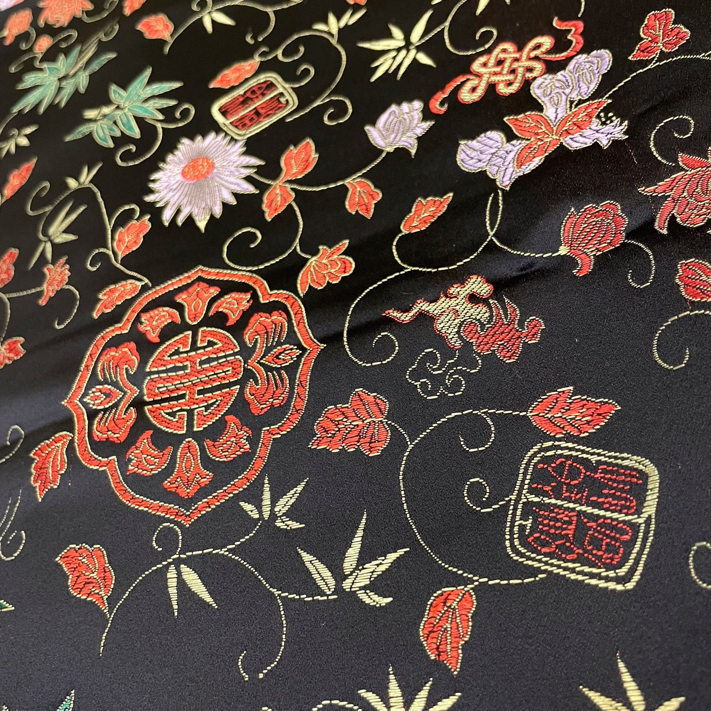 3 Yds Black Floral Satin