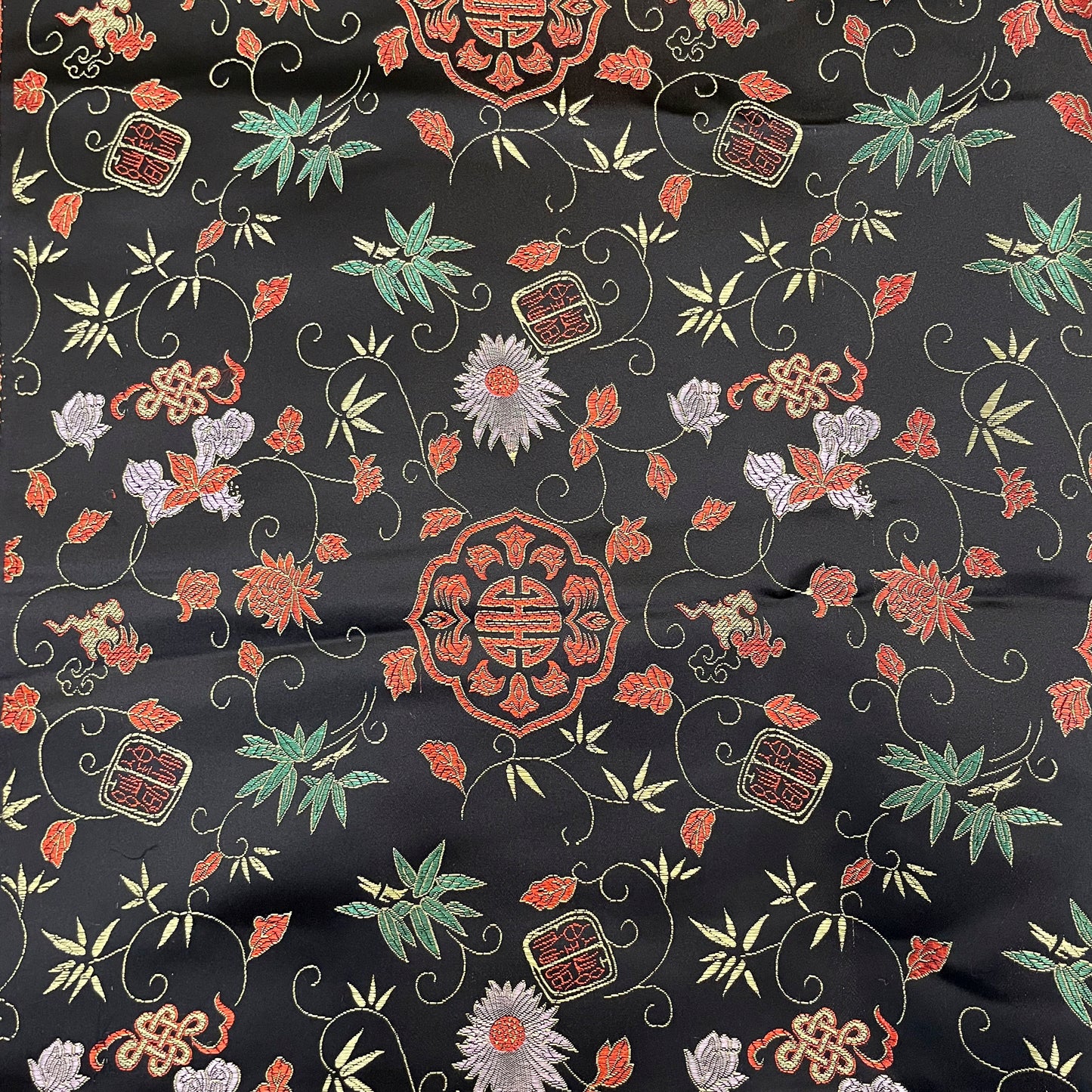 3 Yds Black Floral Satin