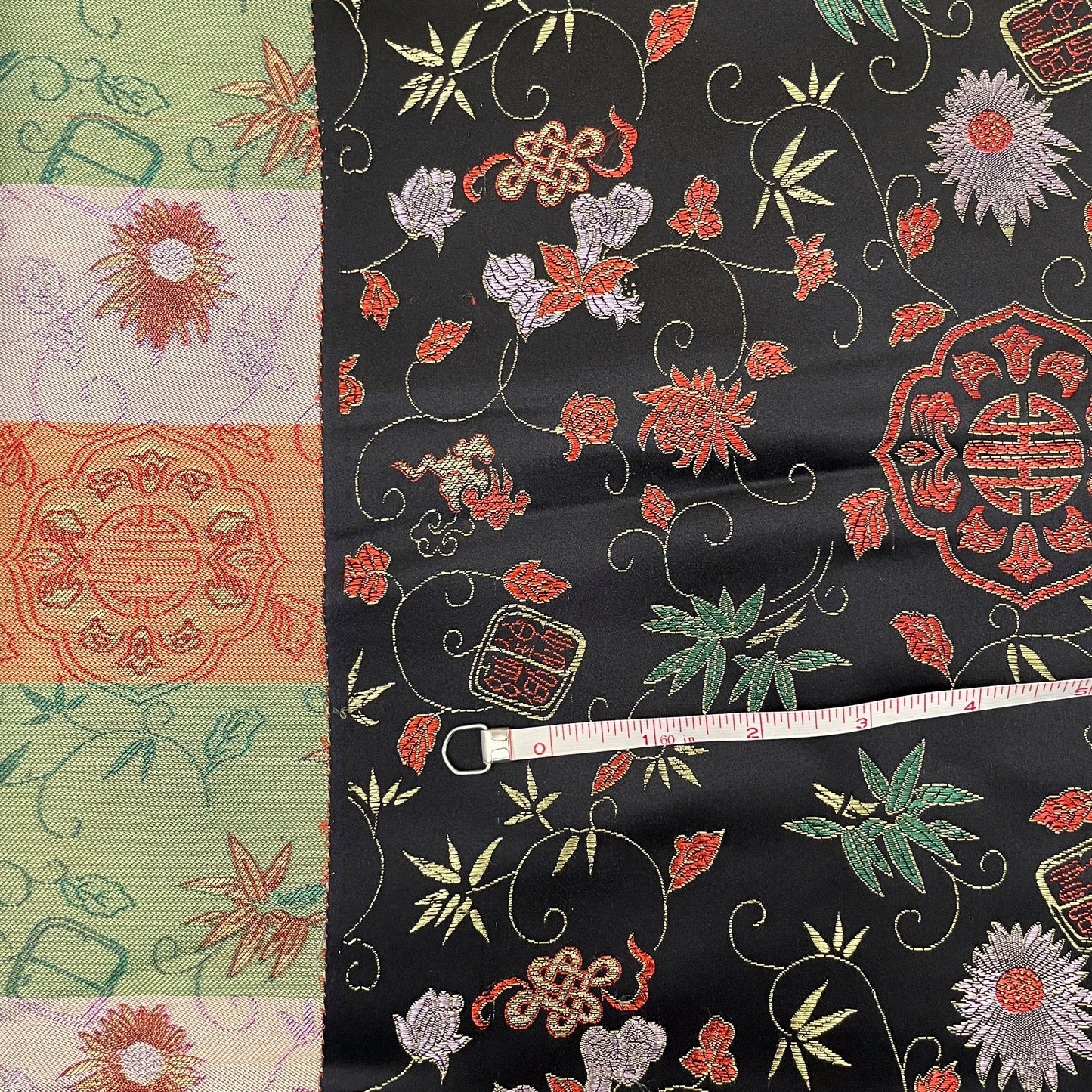 3 Yds Black Floral Satin