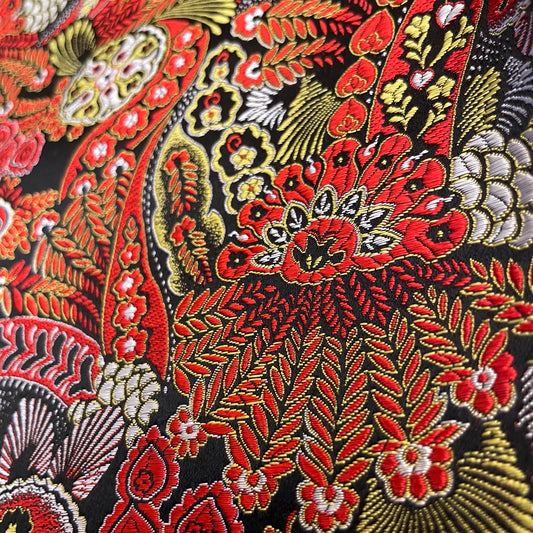 1 Yd Black Red Floral Silk