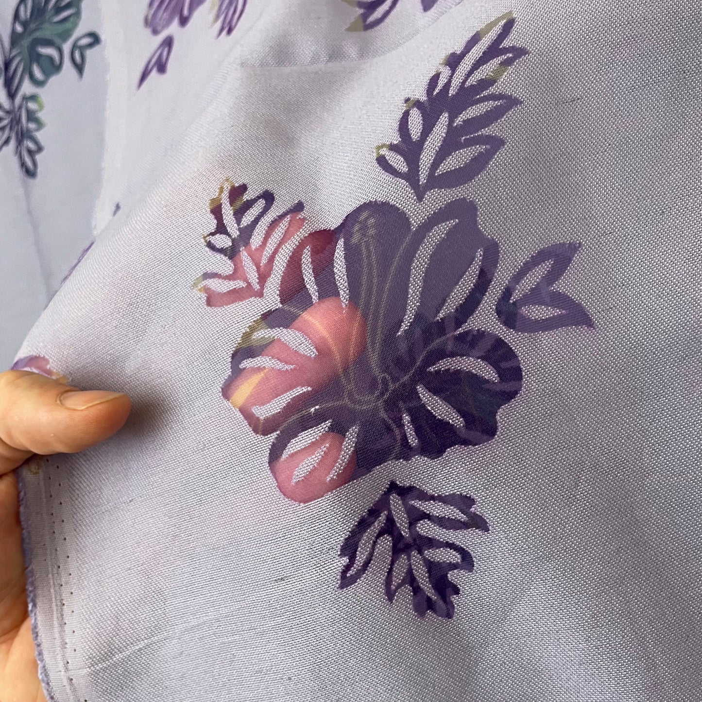2 1/2 Yds Purple Sheer Floral Cotton