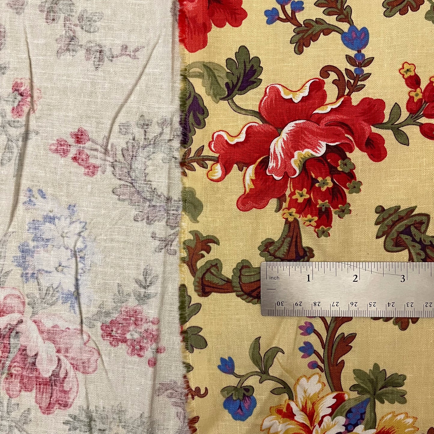 4 Yds Yellow Floral, Cotton? Linen?