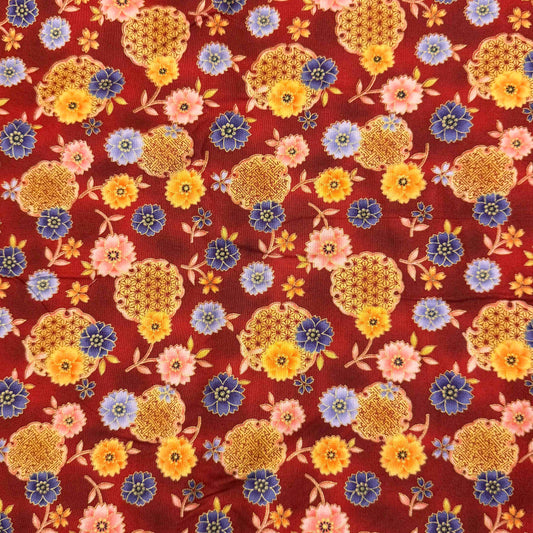 5 1/2 Yds x 44" Red Floral Quilt Gate for Fabric Innovations Kimono Collection Cotton