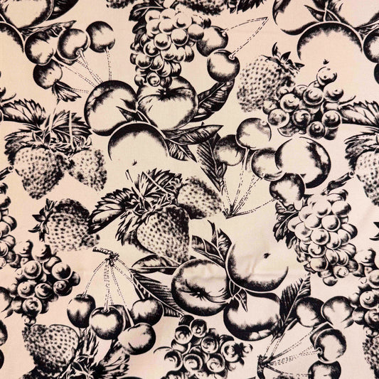 2 2/3 x 54" Khaki Black Fruit Print Pressman Gutman Co Heavy Weight Cotton Blend Stretch