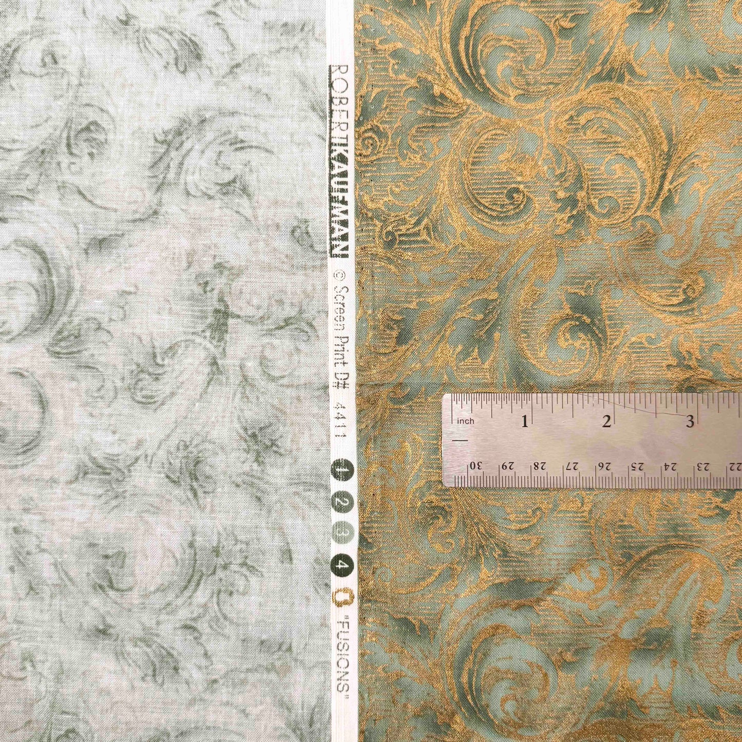 1 Yd x 44" Robert Kaufman Metallic Gold Green Cotton Fabric