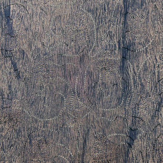 1 1/3 Yds x 37" Blue Embroidered Silk Fabric