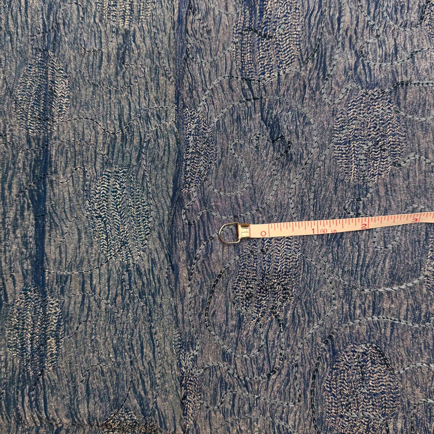 1 1/3 Yds x 37" Blue Embroidered Silk Fabric