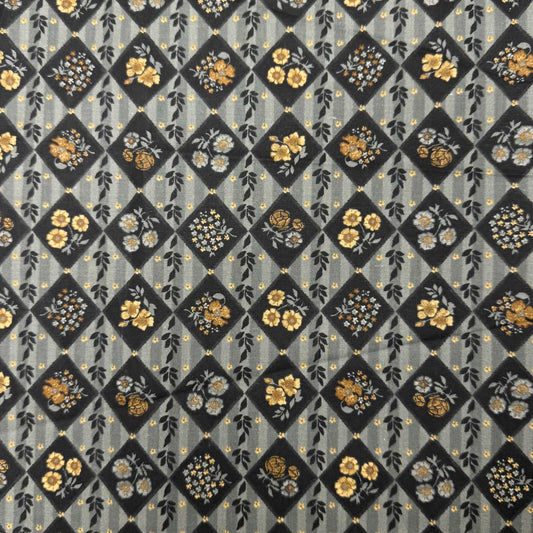 5 3/4 Yds x 44" Grey Floral Heide Beth Designs Cotton Fabric