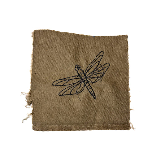 Dragonfly Sew-On Patch, 6" x 6.5", Denim, Linen Fabric