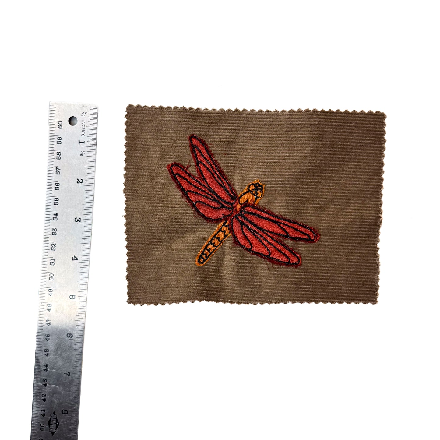 Dragonfly Sew-On Patch, 5" x 6.5", Corduroy, Cotton Fabric