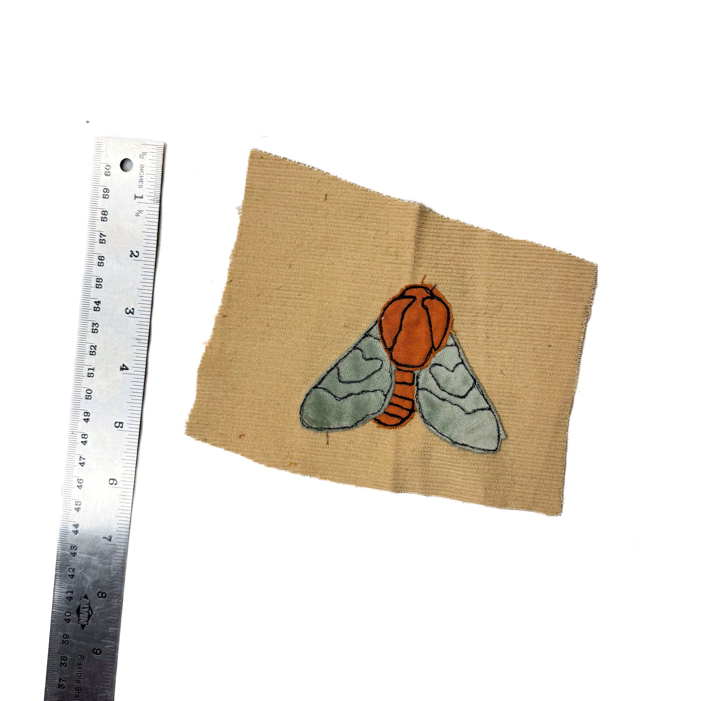 Moth Sew-On Patch, 5" x 6", Corduroy, Cotton, Velvet Fabric