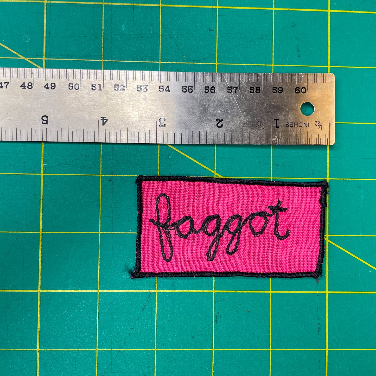 "Faggot" Sew-On Patch, Pink, 2" x 3"