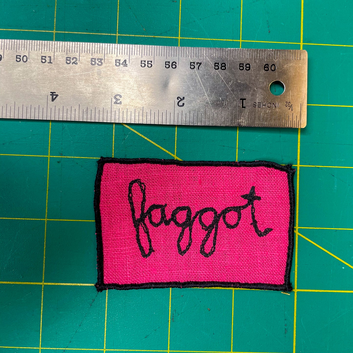 "Faggot" Sew-On Patch, Pink, 2" x 3"