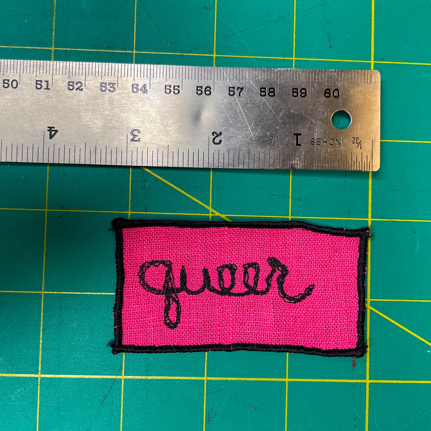 "Queer" Sew-On Patch, Pink, 2" x 3"