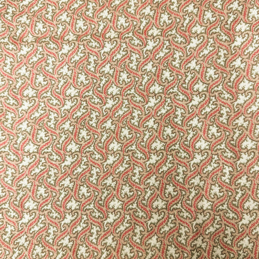 2 Yds x 46" Red Green Tan Squiggle Cotton Fabric