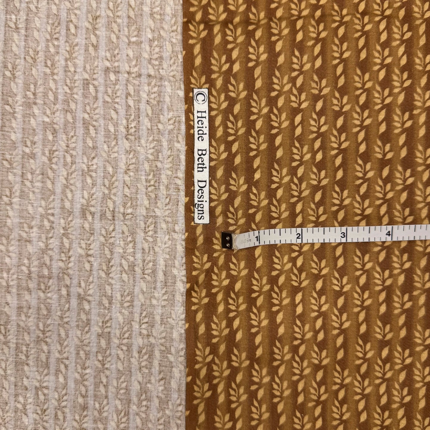 5 Yds x 45" Tan Stripe Leaves Heide Beth Designs Cotton Fabric