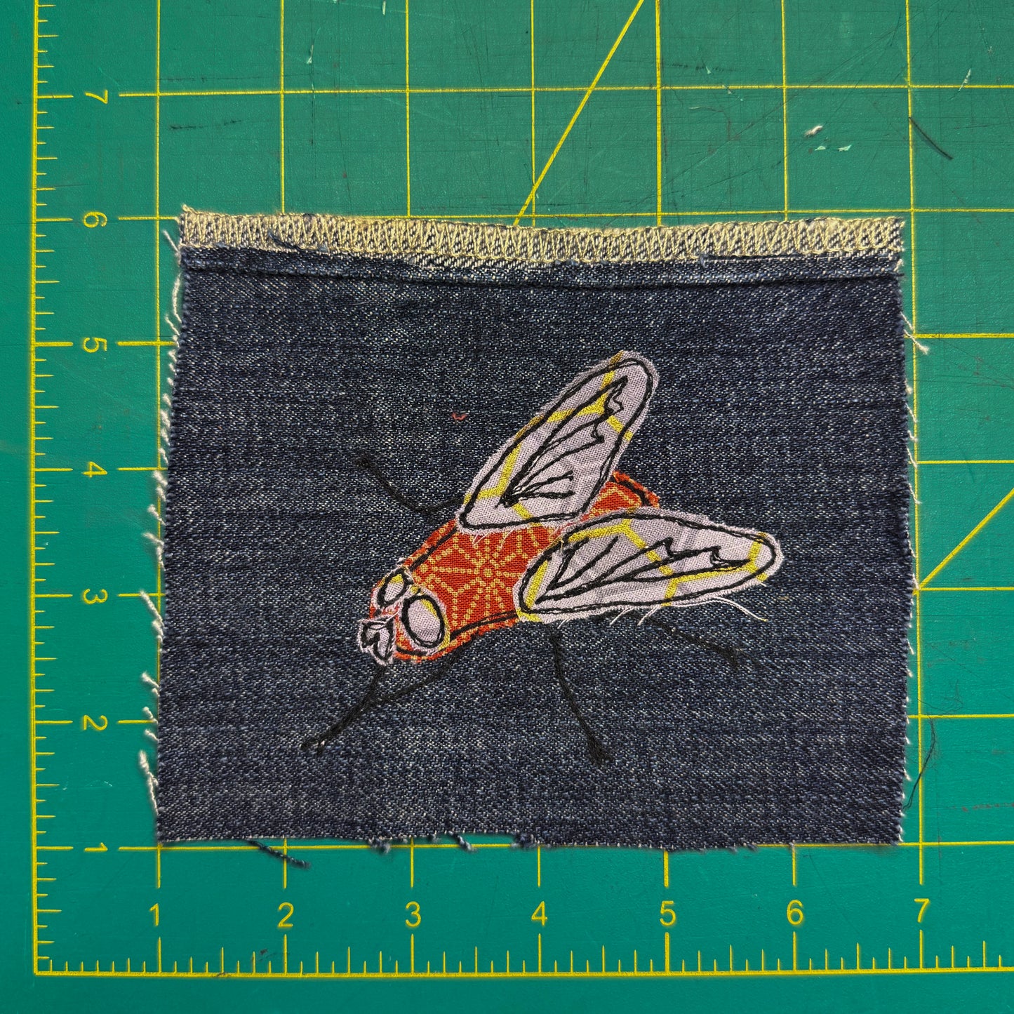 Fly Sew-On Patch, 4" x 6", Denim, Cotton