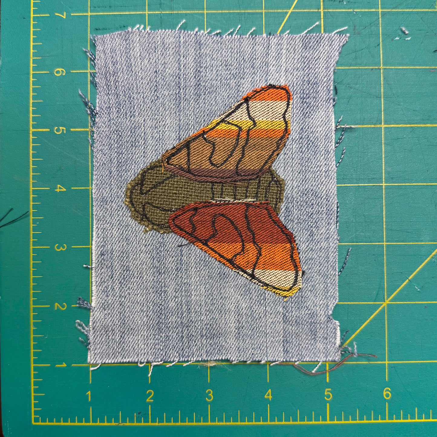 Moth Sew-On Patch, 4" x 5", Denim, Cotton, Burlap