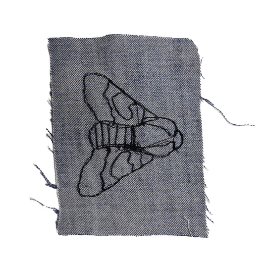 Moth Sew-On Patch, 4" x 5", Denim, Cotton