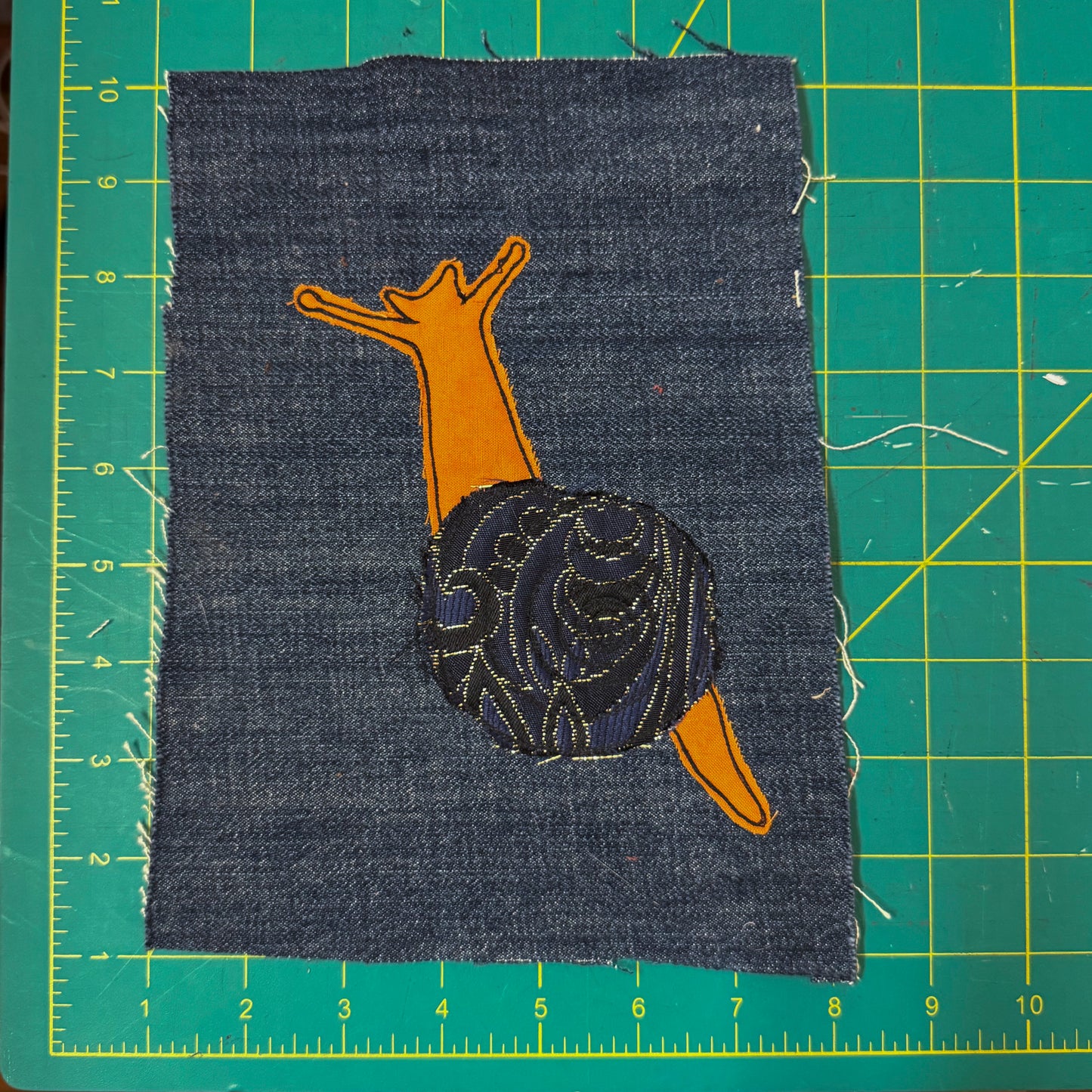 Snail Sew-On Patch, 7" x 9", Denim, Cotton, Brocade