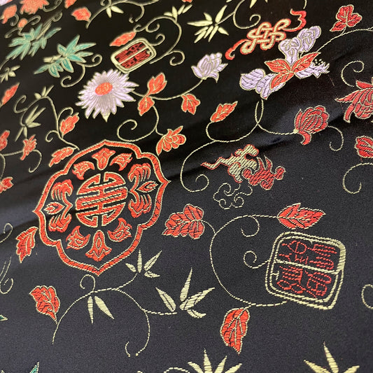 3 Yds Black Floral Satin
