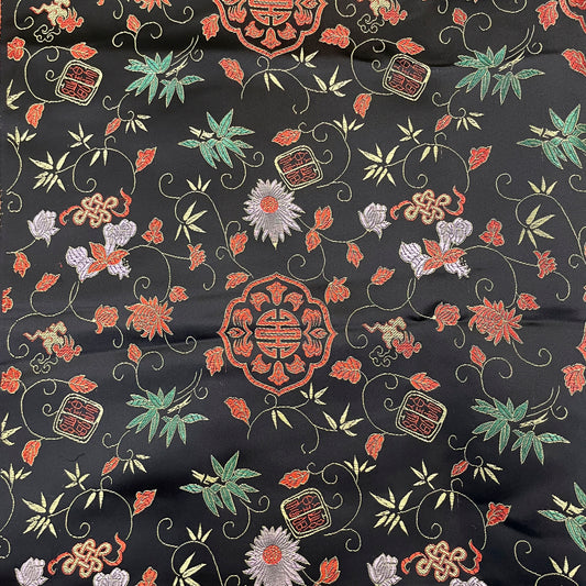 3 Yds Black Floral Satin