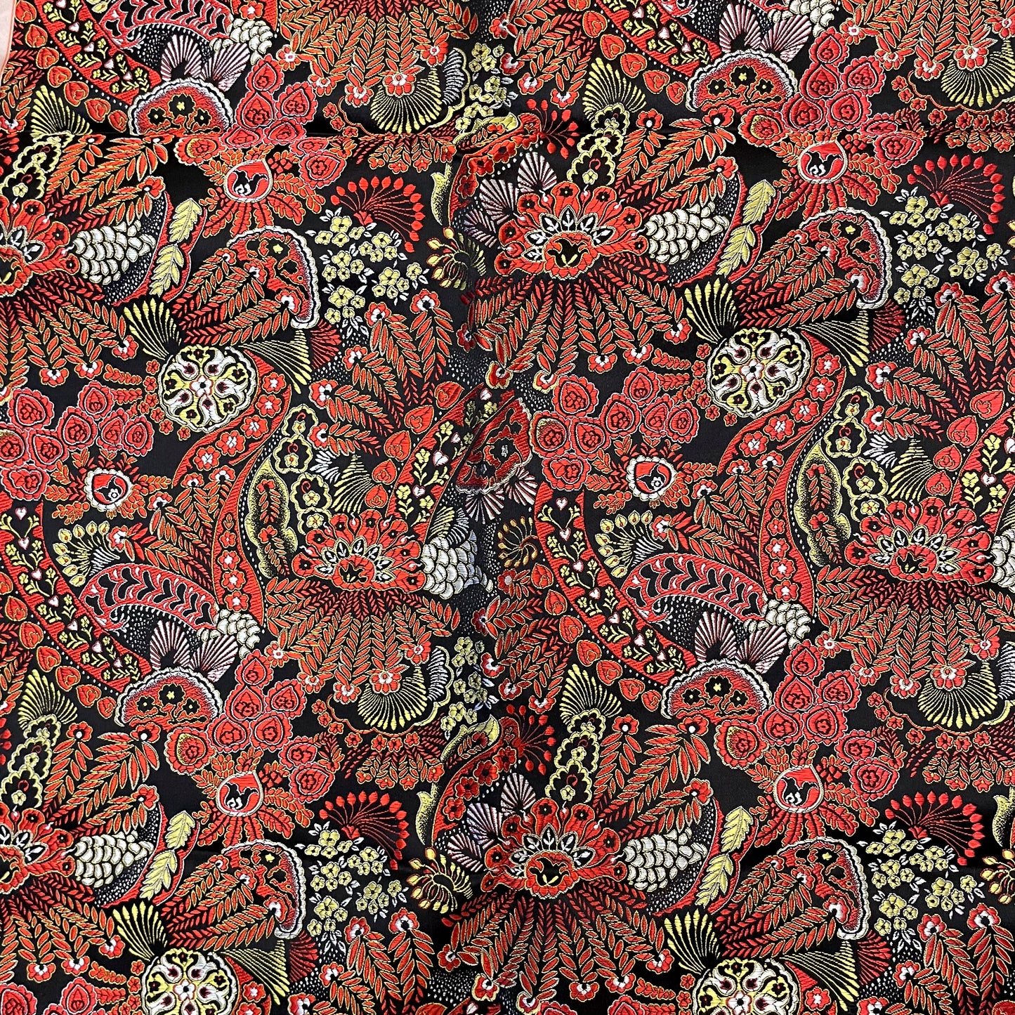 1 Yd Black Red Floral Silk