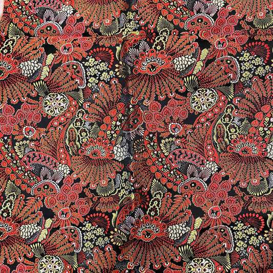 1 Yd Black Red Floral Silk