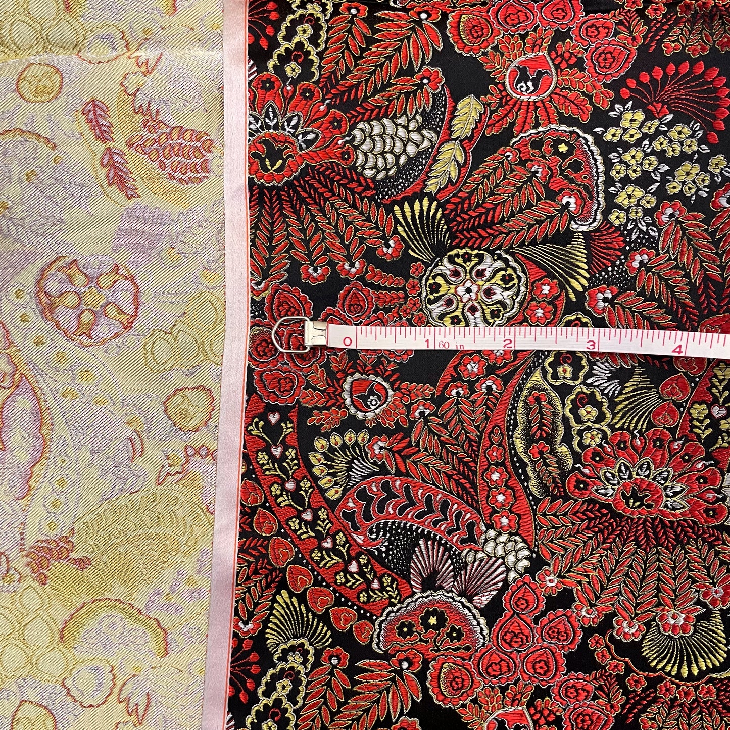 1 Yd Black Red Floral Silk