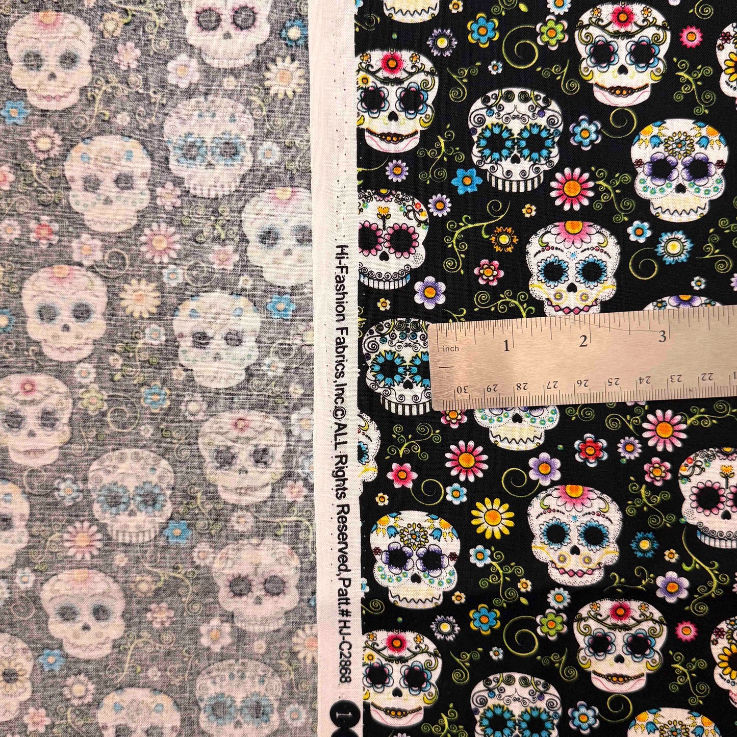 4 Yds x 45" Floral Skull Hi-Fashion Fabrics Cotton