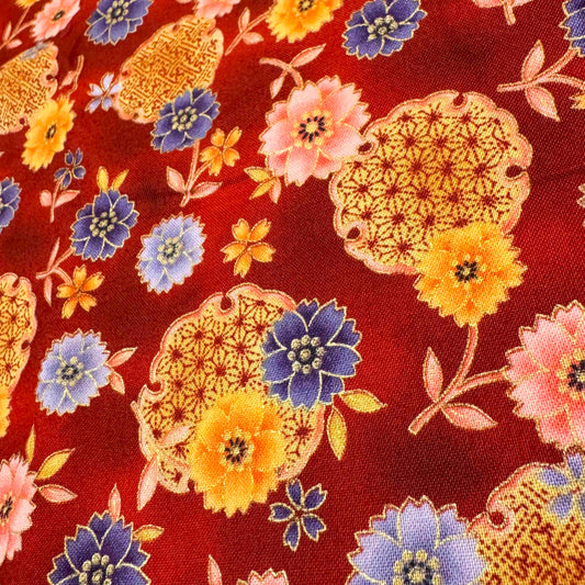 5 1/2 Yds x 44" Red Floral Quilt Gate for Fabric Innovations Kimono Collection Cotton