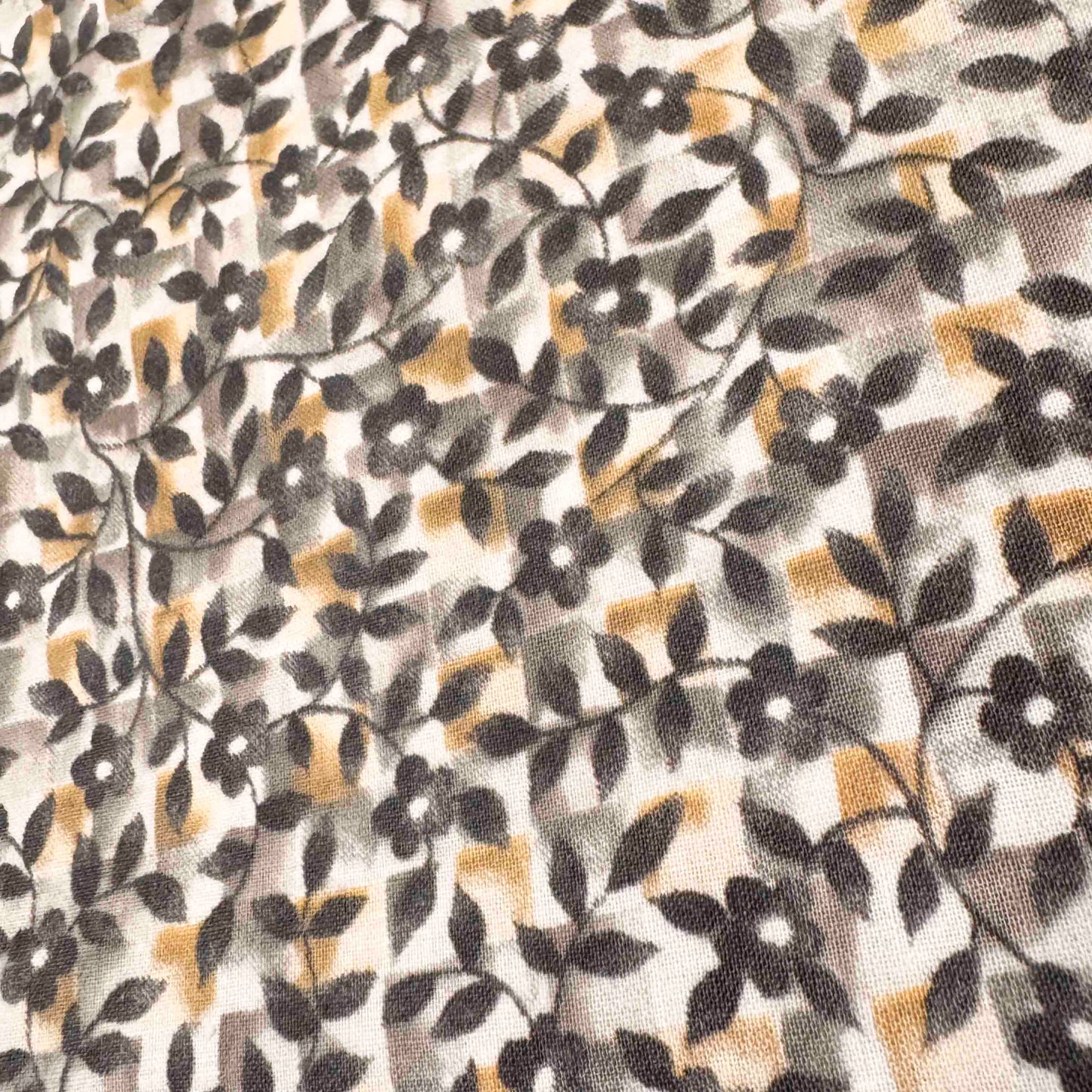 5 yds x 45" Tan Grey Floral Checkered Cotton Fabric