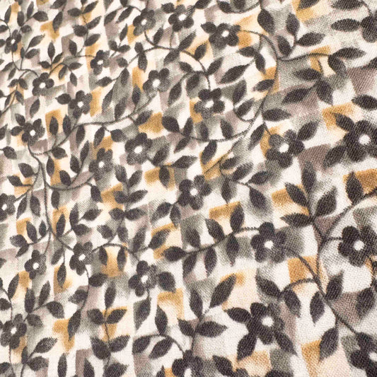 5 yds x 45" Tan Grey Floral Checkered Cotton Fabric