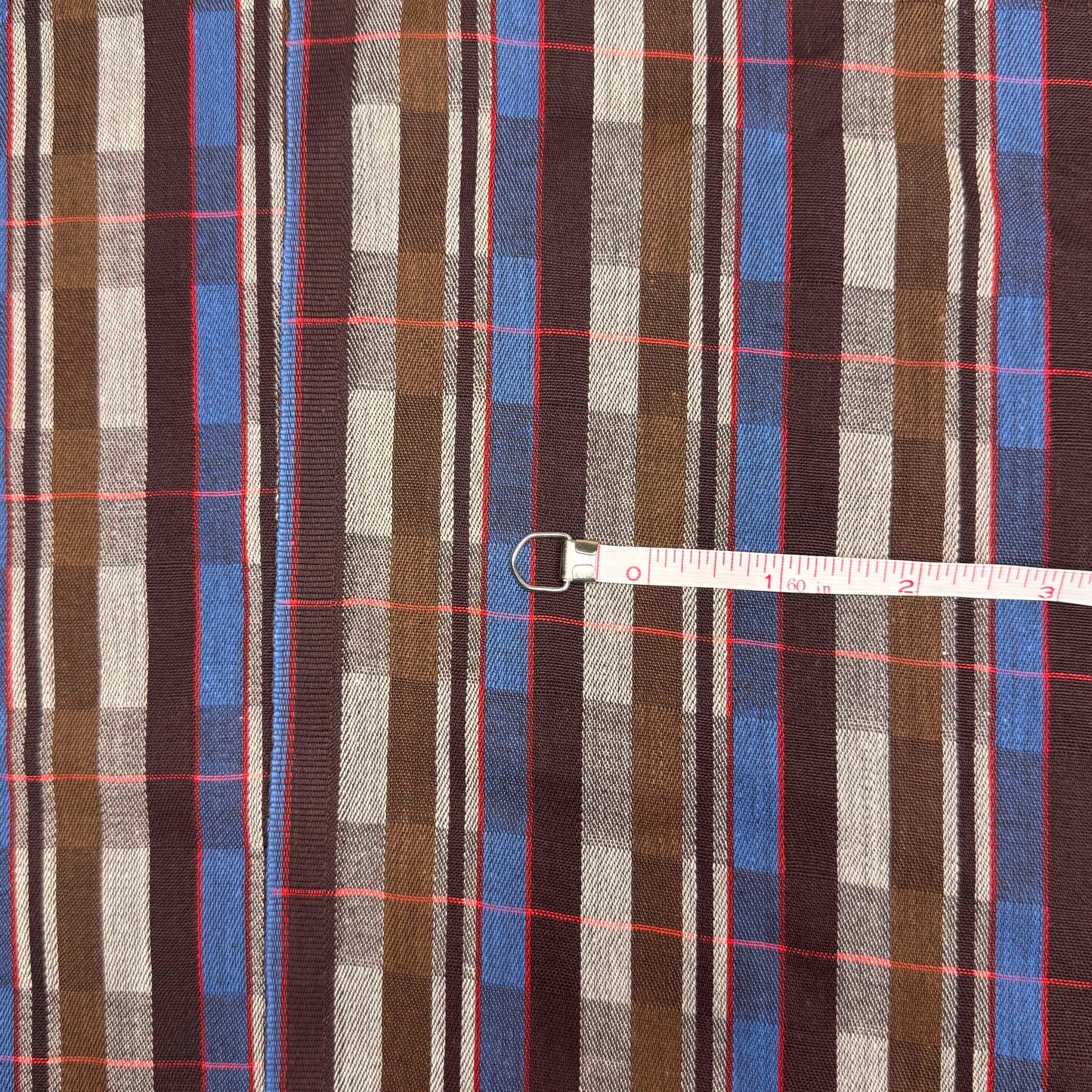 2 Yds x 62" Brown Blue Woven Cotton Fabric