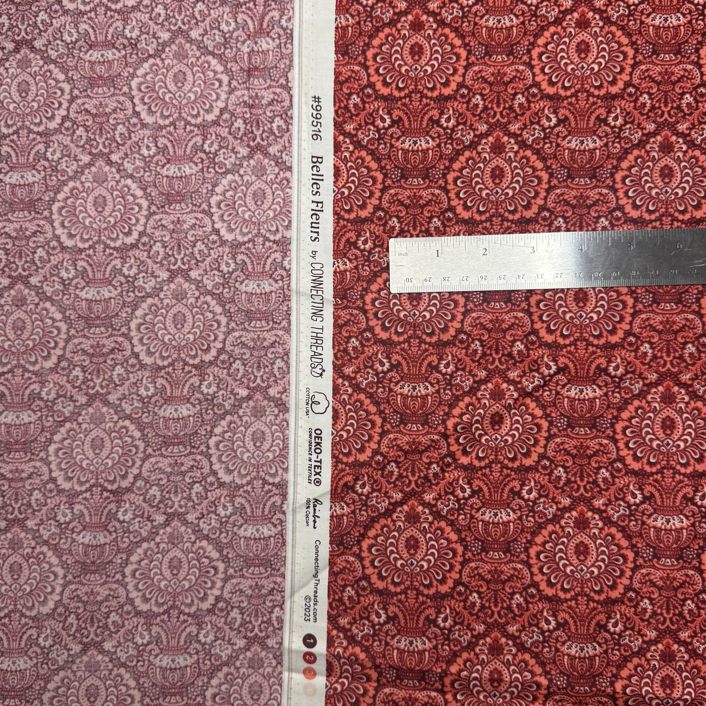 3 1/3 Yds x 44" Red Belles Fleurs by Connecting Threads Cotton Fabric