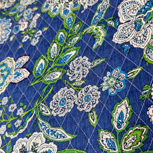 1 1/2 Yds X 44" Blue Floral Paisley Quilted Cotton Fabric w/ Poly Fill