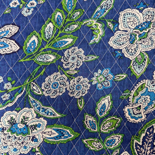 1 1/2 Yds X 44" Blue Floral Paisley Quilted Cotton Fabric w/ Poly Fill