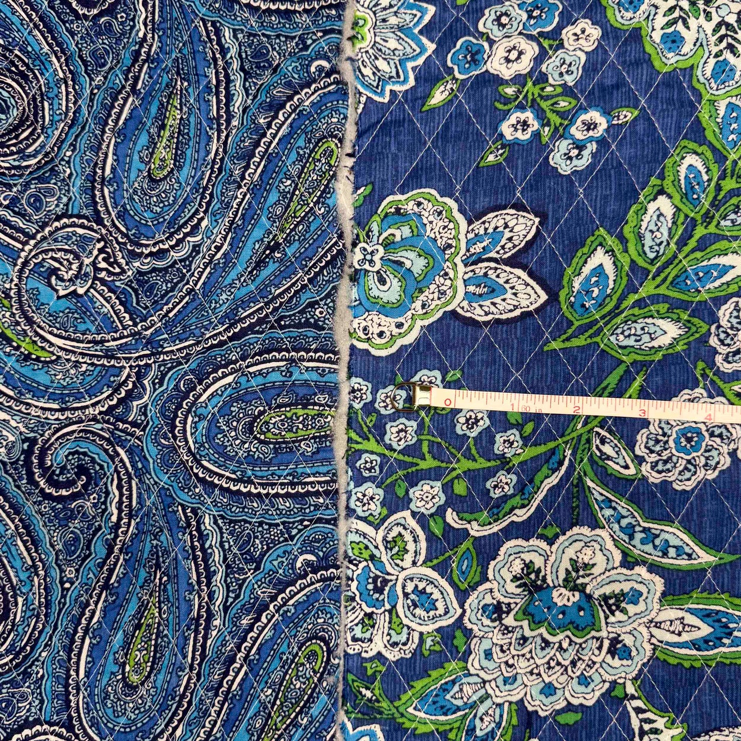 1 1/2 Yds X 44" Blue Floral Paisley Quilted Cotton Fabric w/ Poly Fill
