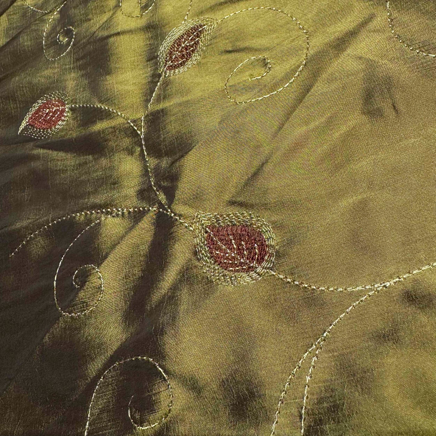 1 Yd x 59" Olive Embroidered Vine Synthetic Fabric