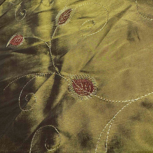 1 Yd x 59" Olive Embroidered Vine Synthetic Fabric