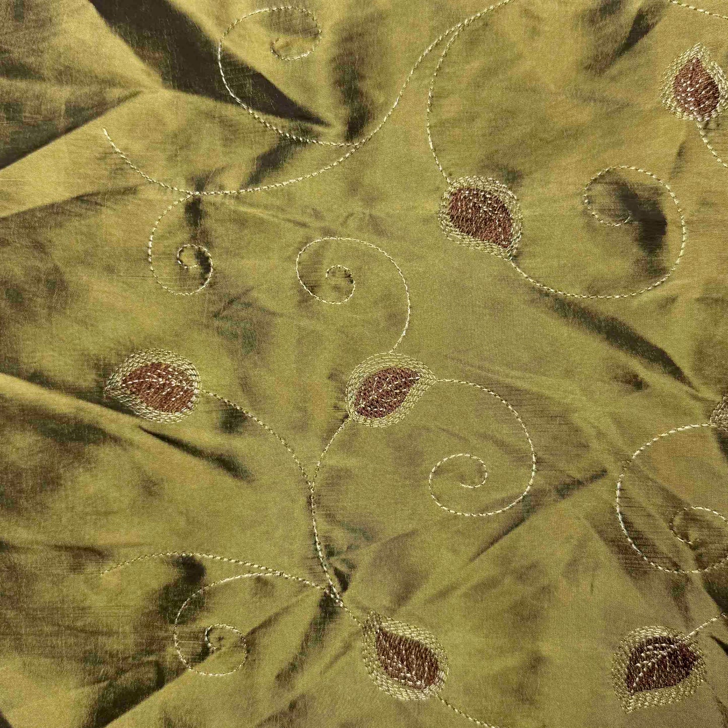 1 Yd x 59" Olive Embroidered Vine Synthetic Fabric