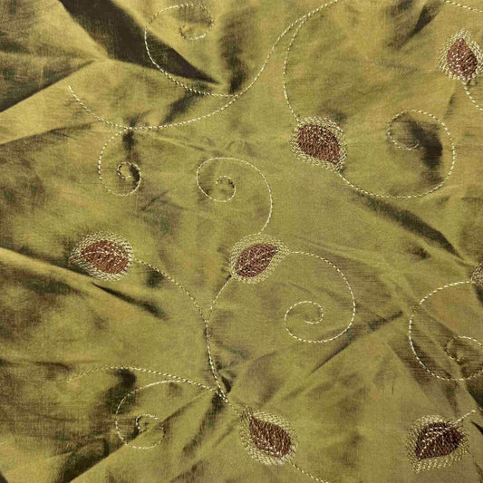 1 Yd x 59" Olive Embroidered Vine Synthetic Fabric