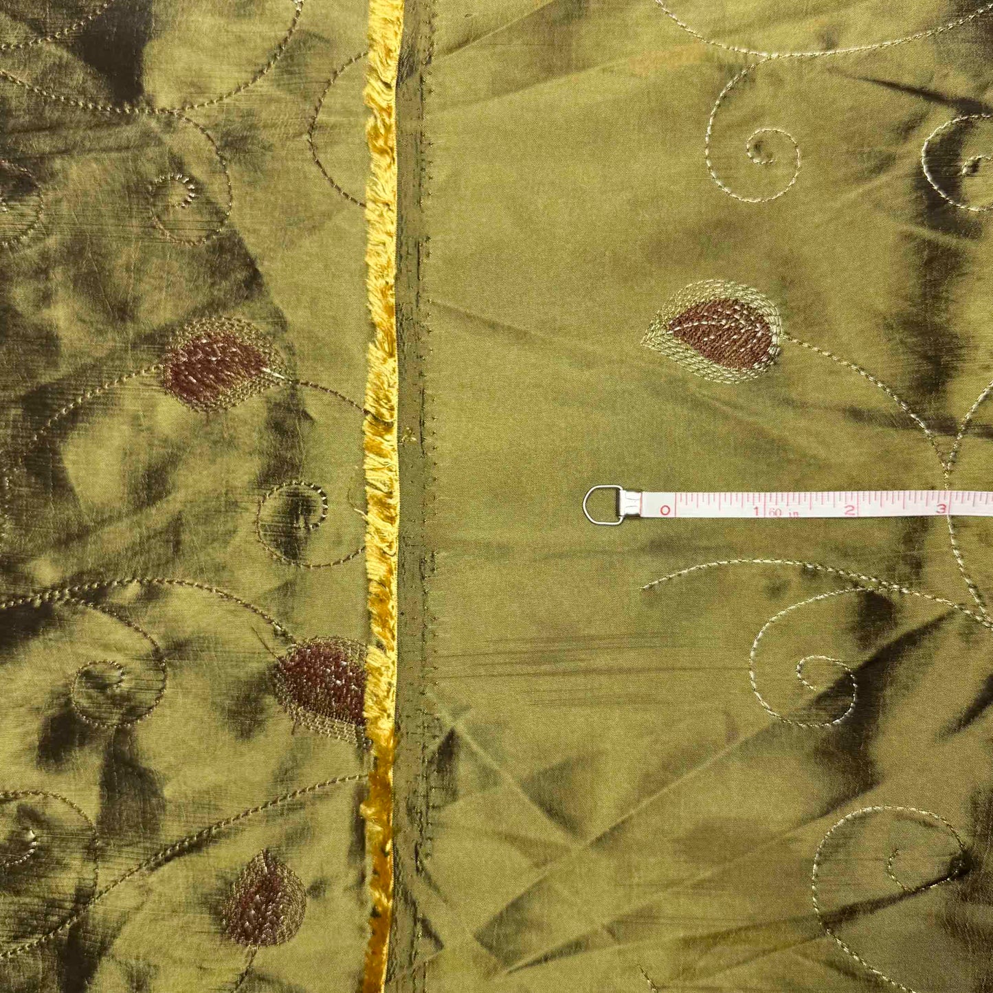 1 Yd x 59" Olive Embroidered Vine Synthetic Fabric