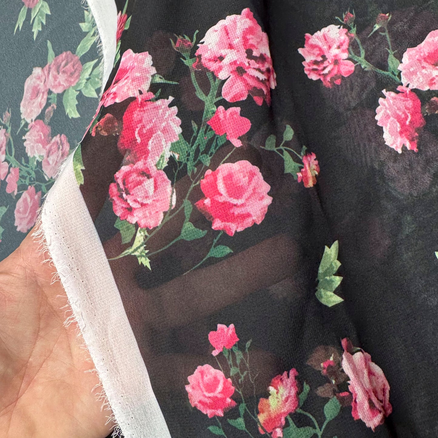 3 3/4 Yds x 60" Pink Rose Sheer Flowy Synthetic Fabric