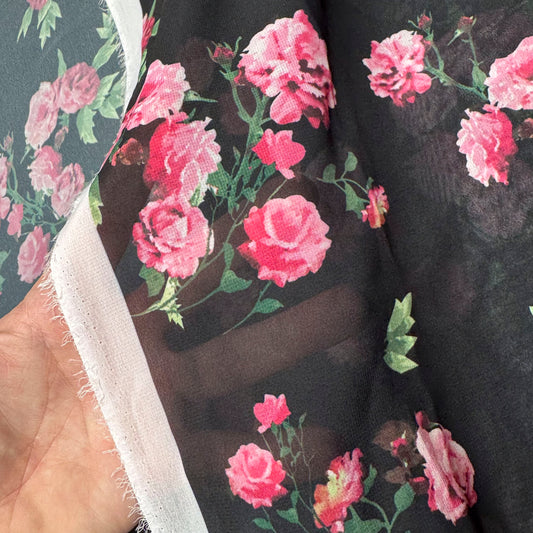 3 3/4 Yds x 60" Pink Rose Sheer Flowy Synthetic Fabric