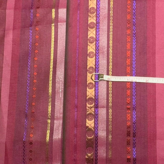 4 3/4 Yds x 46" Magenta Striped Metallic Weave Synthetic Fabric