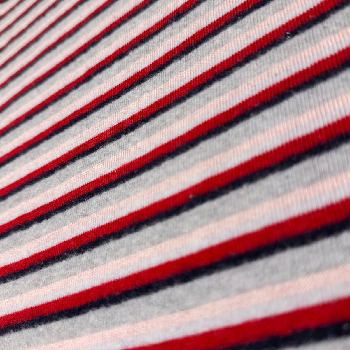 4 Yds x 64" Red Pink Grey Striped Cotton Blend? Knit Fabric